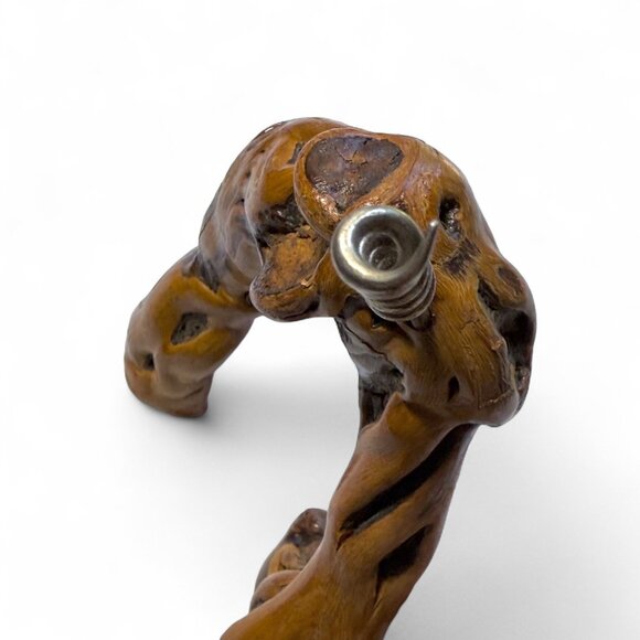 Vintage Corkscrew w/ Natural Root Burl Wood Handle – Rustic Wine Opener Barware - Picture 6 of 8